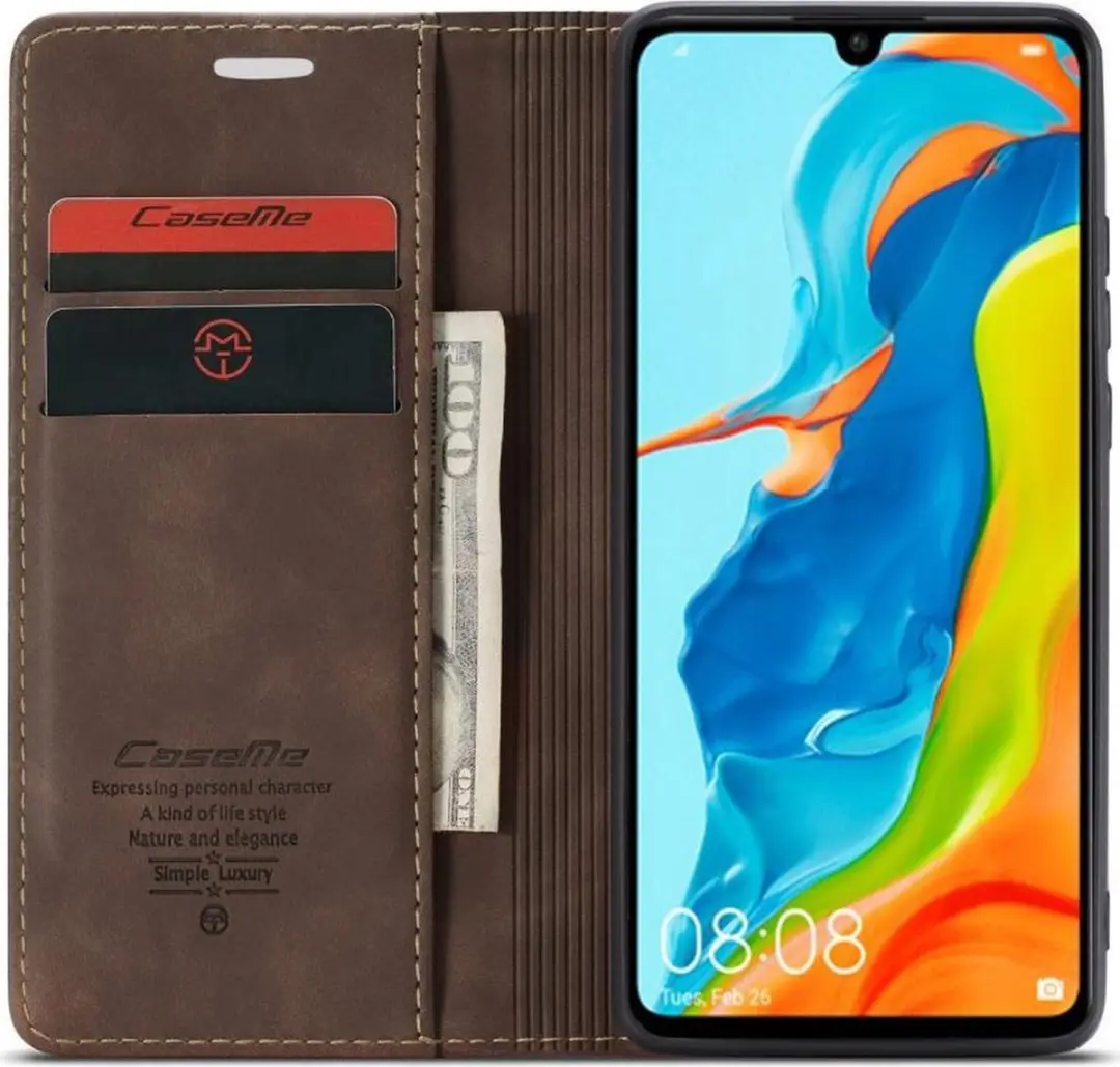 Caseme Book Case P30L87956402 - Huawei P30 Lite Hoesje - 2 Pasjes - Donkerbruin