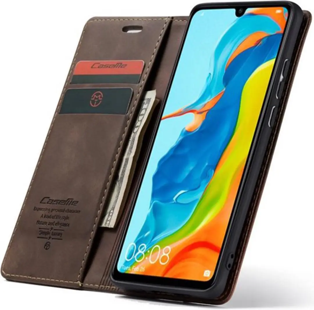 Caseme Book Case P30L87956402 - Huawei P30 Lite Hoesje - 2 Pasjes - Donkerbruin