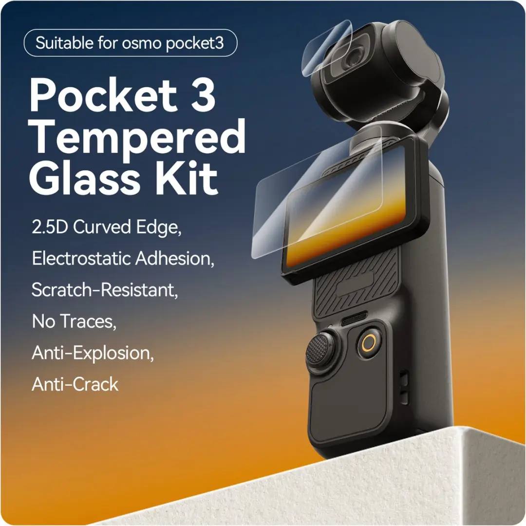 Telesin Screenprotector-set Osmo Pocket 3 - 2x Glas 9H - Transparant