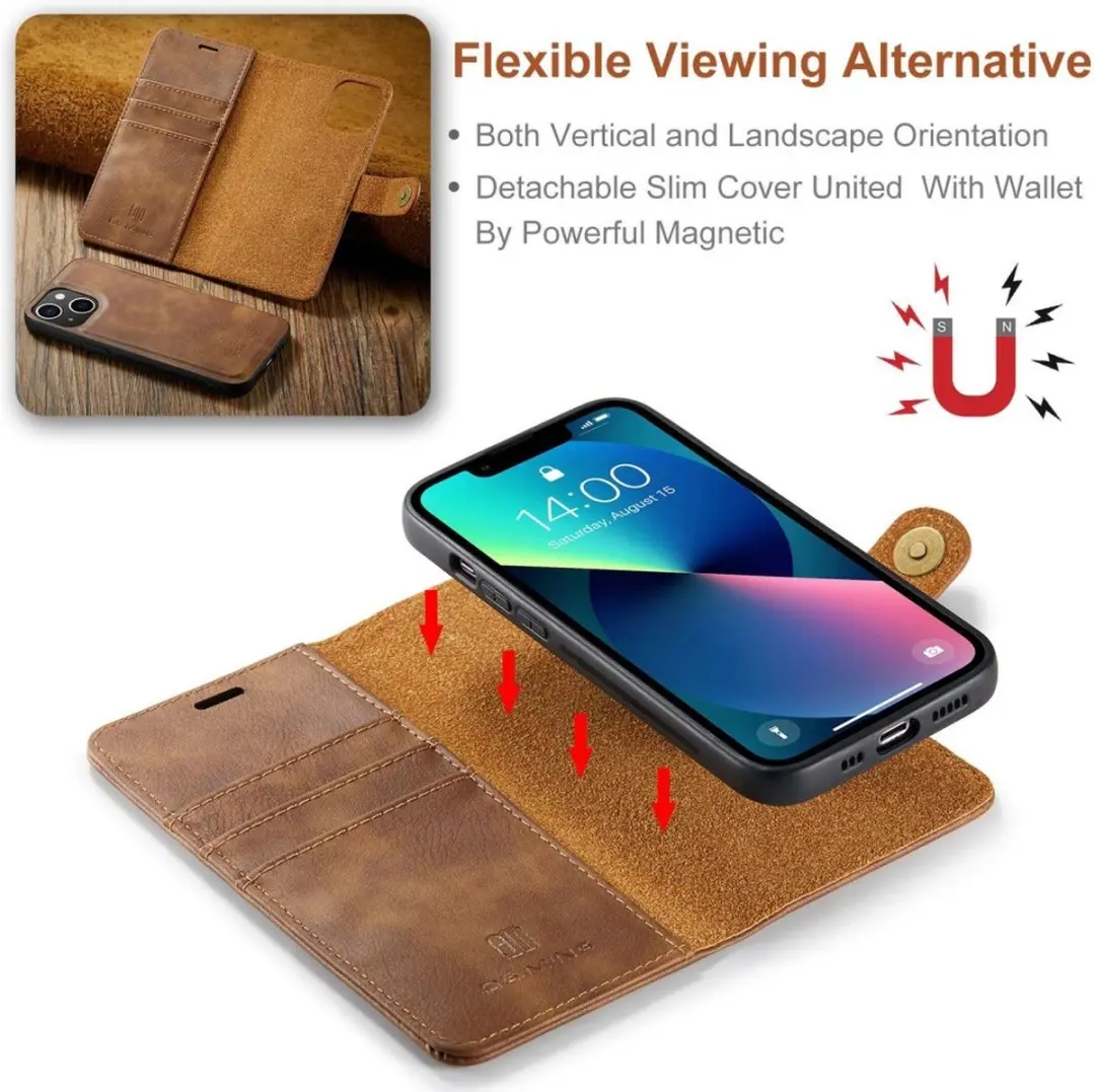 DG.MING iPhone 15 Hoesje 2-in-1 Book Case - Bruin - afbeelding 6 van 6