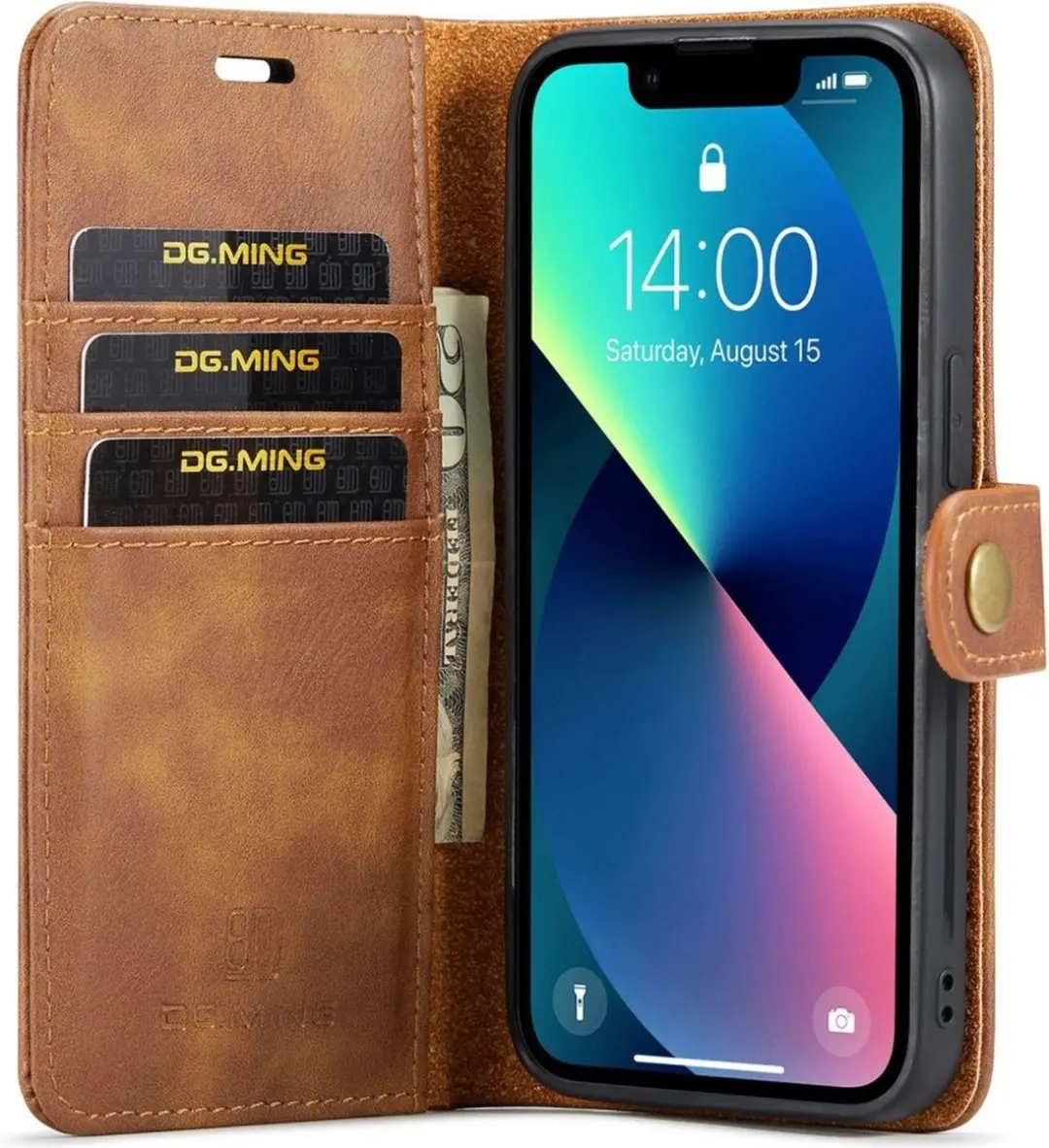 DG.MING iPhone 15 Hoesje 2-in-1 Book Case - Bruin