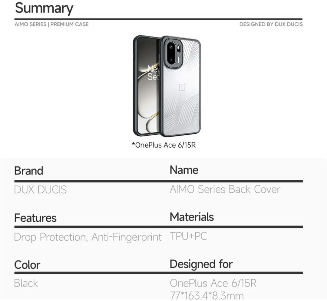 Dux Ducis Aimo Series Hoesje OnePlus 15R - Transparant Zwart