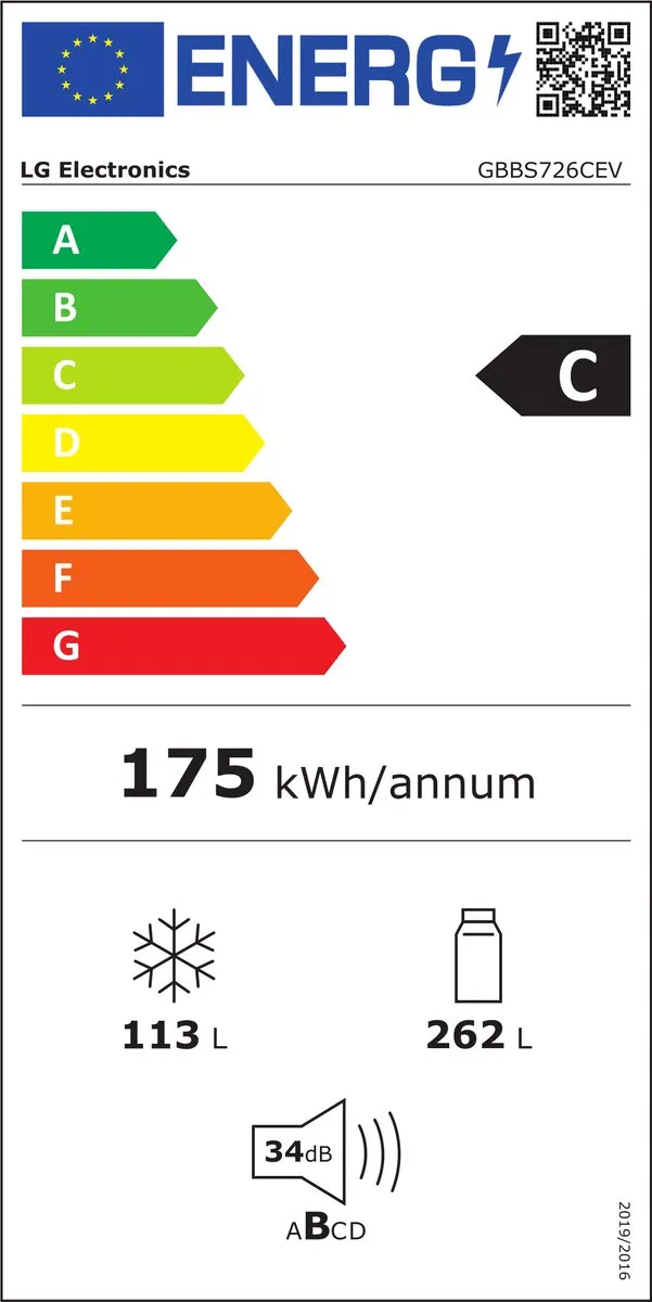 LG GBBS726CEV Vrijstaand Koelkast 375L - Zwart