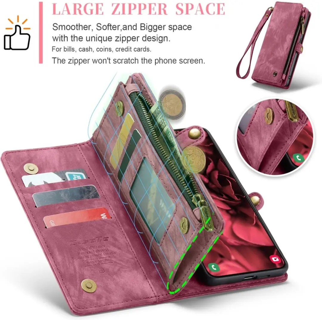 Caseme 008 Book Case & Back Cover Samsung Galaxy S25 - 8 Pasjes - Pink - afbeelding 6 van 6