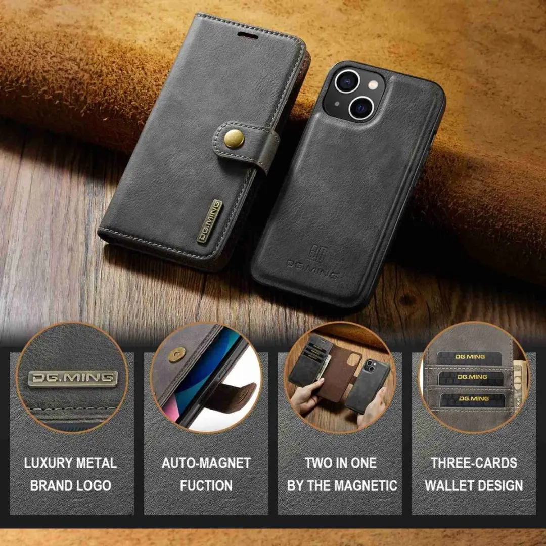 DG.MING iPhone 15 Hoesje Grijs - 2-in-1 Book Case