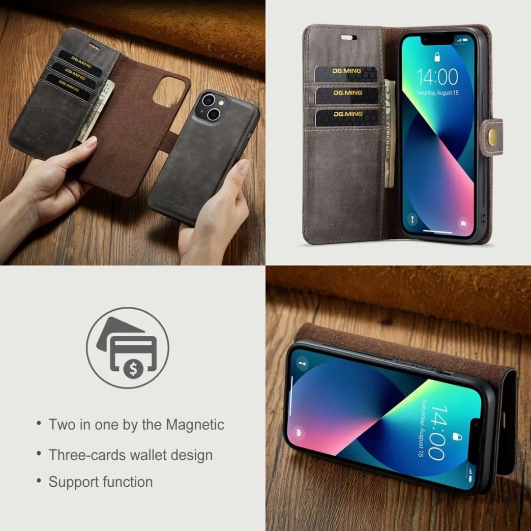 DG.MING iPhone 15 Hoesje Grijs - 2-in-1 Book Case