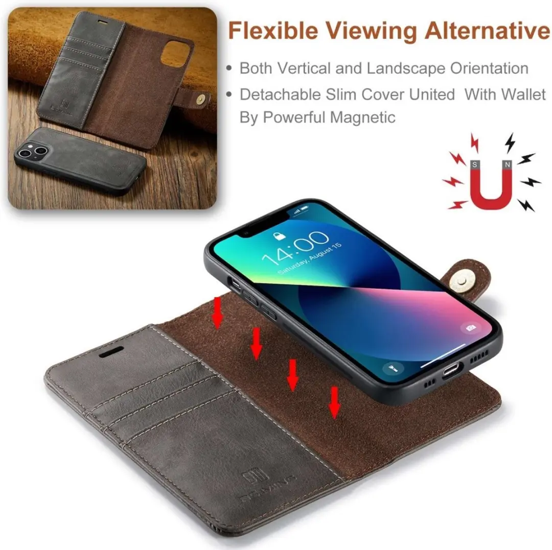 DG.MING iPhone 15 Hoesje Grijs - 2-in-1 Book Case