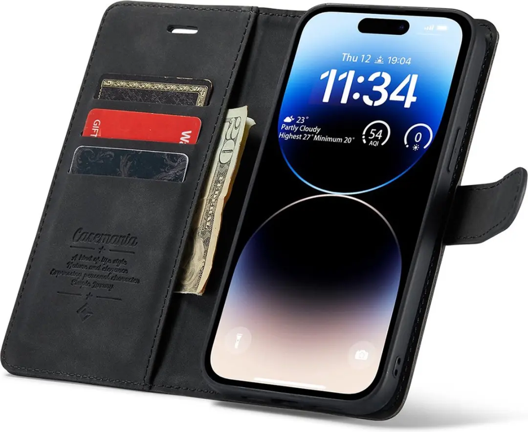 Caseme iPhone 14 Pro Max Bookcase Hoesje - 4 Pasjes - Zwart