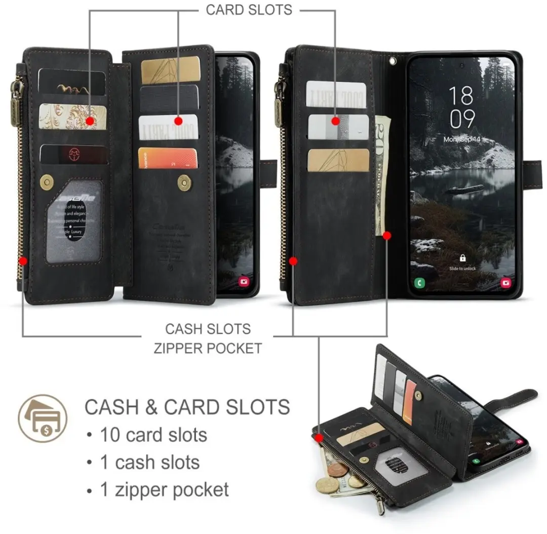 Caseme C30 Book Case Hoesje Samsung Galaxy S25 Edge - 10 Pasjes - Zwart