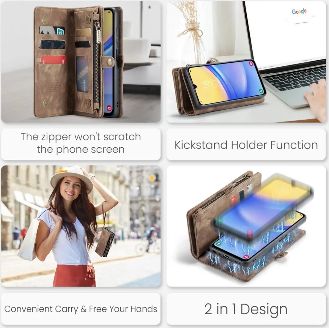 Caseme 008 Hoesje Samsung Galaxy A16 - 2-in-1 Book Case - Bruin