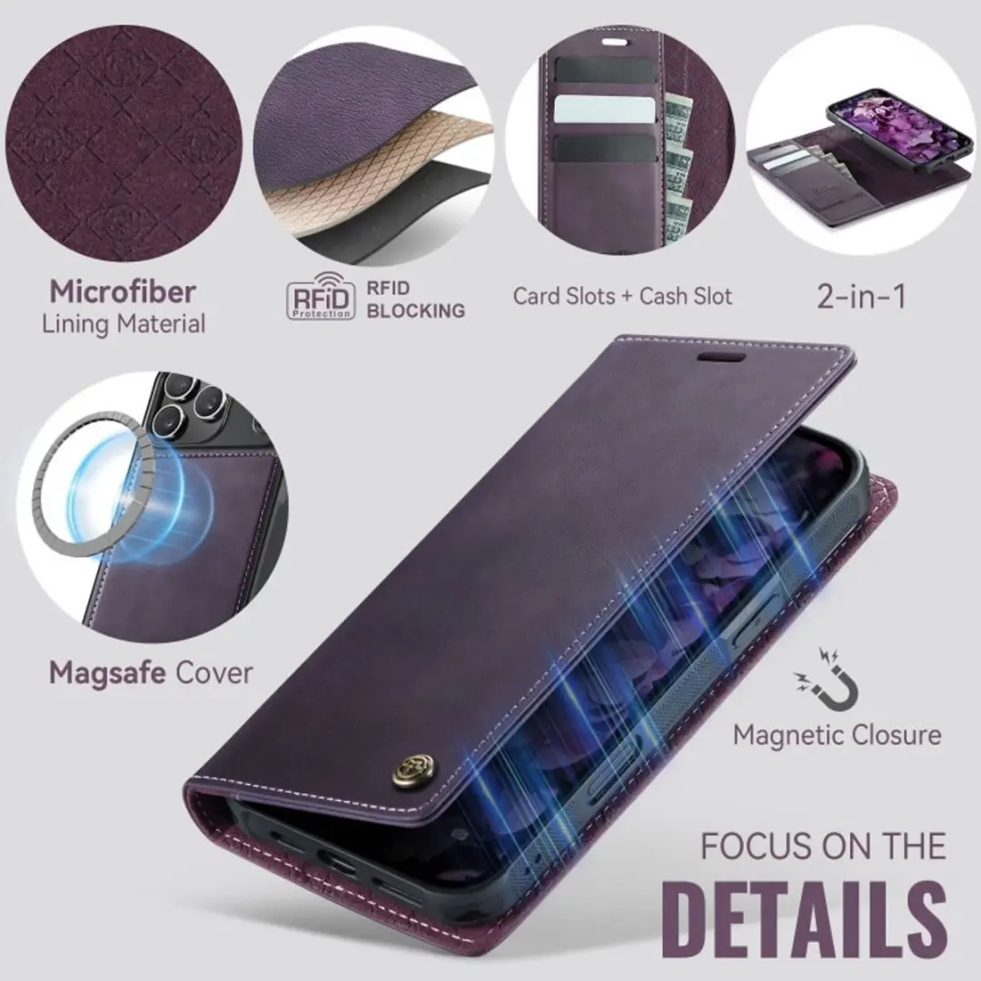 Caseme iPhone 17 Pro Max Portemonneehoes - MagSafe Paars - afbeelding 6 van 6