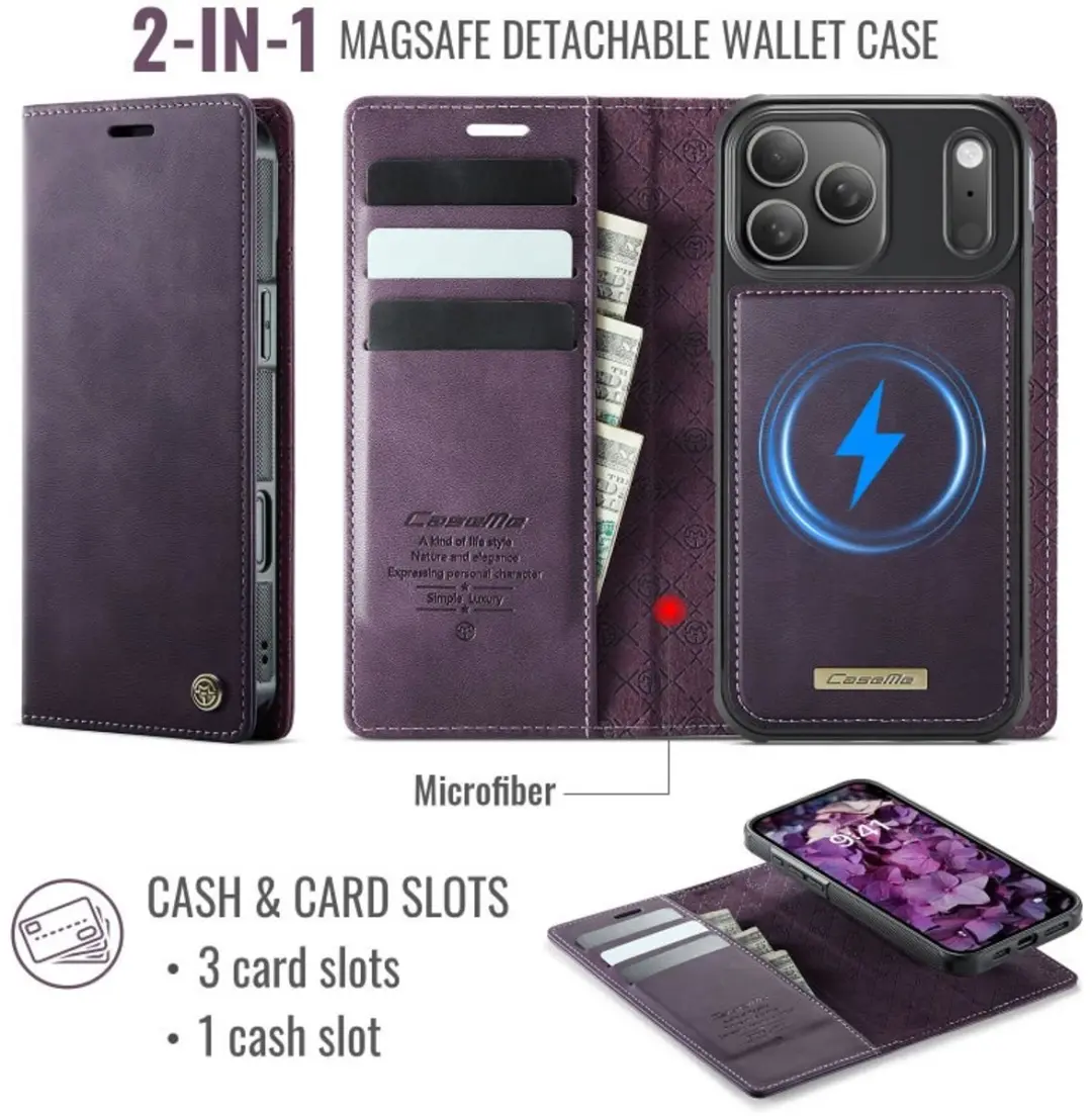 Caseme iPhone 17 Pro Max Portemonneehoes - MagSafe Paars