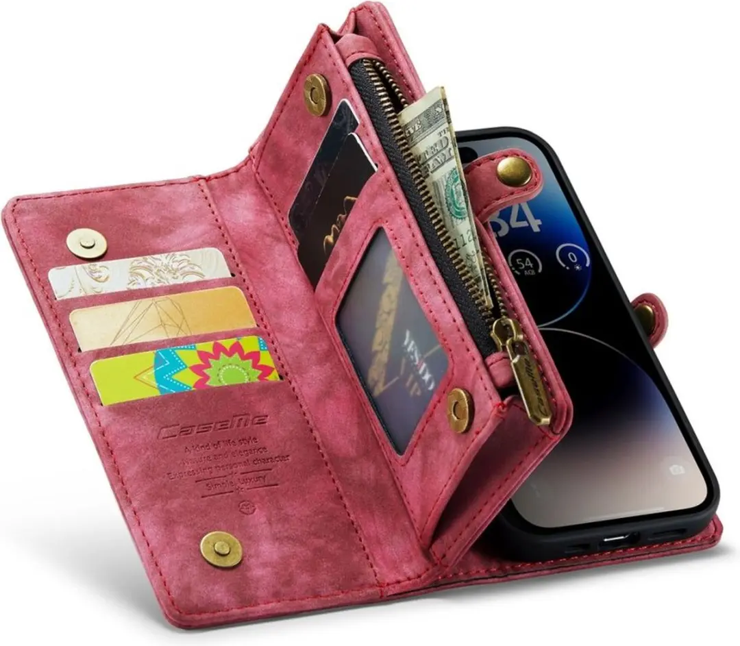 Caseme Vintage Portemonneehoesje CSM-37239 - iPhone 14 Pro Max - Rood