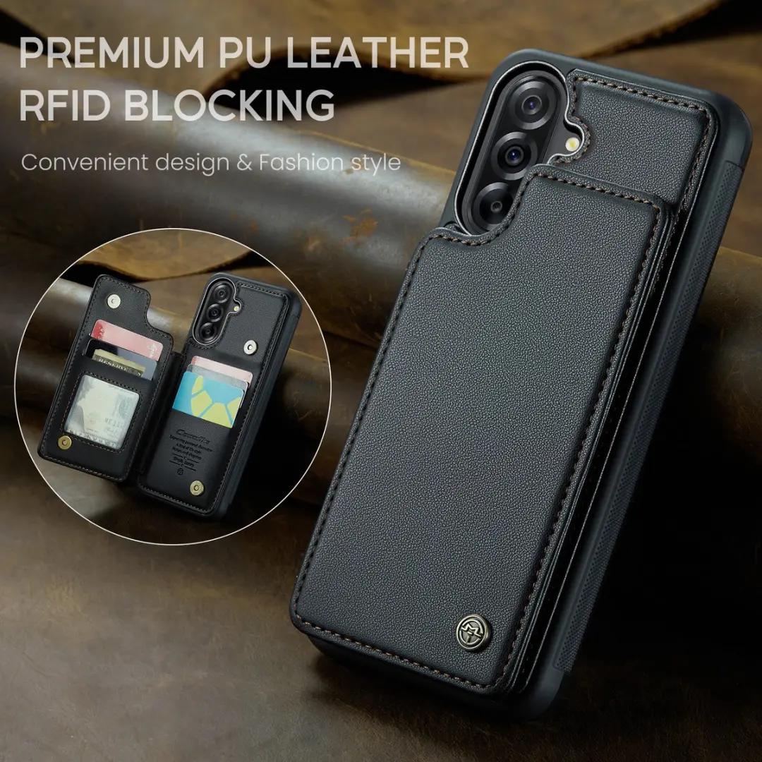 Caseme Luxe Portemonnee Backcover Galaxy A36 - Anti-RFID - 4 Pasjes - Zwart