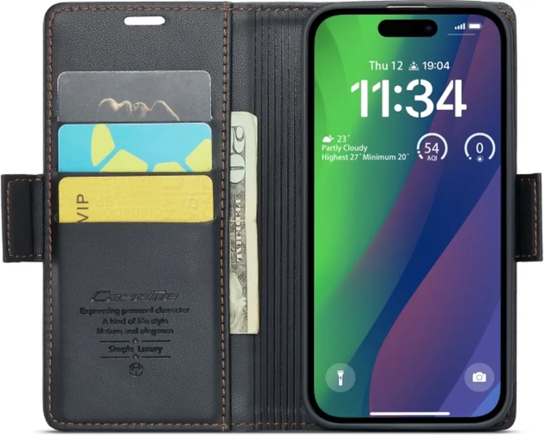 CaseMe Wallet Case iPhone 15 Plus - RFID & Magneetsluiting - 3 Pasjes - Zwart