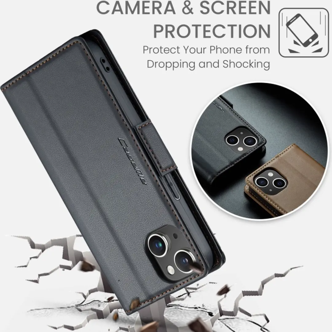 CaseMe Wallet Case iPhone 15 Plus - RFID & Magneetsluiting - 3 Pasjes - Zwart - afbeelding 6 van 6