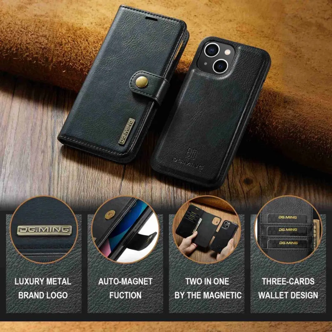 DG.MING iPhone 15 Hoesje 2-in-1 Book Case - Zwart