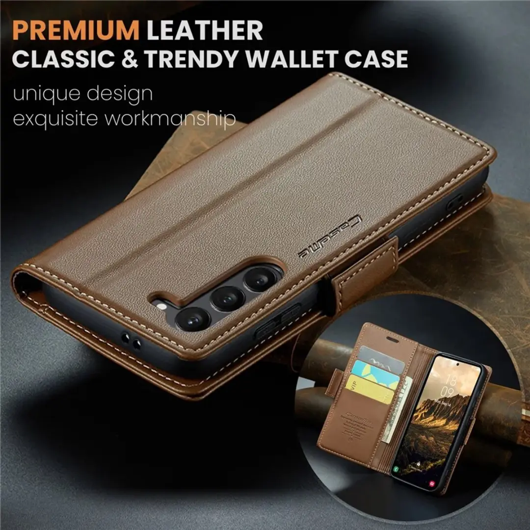 Caseme Litchi Texture Book Wallet Hoesje - Samsung Galaxy S25 - 3 Pasjes - Bruin