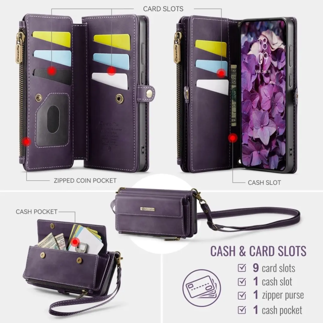 Caseme Samsung Galaxy S25 Edge Hoesje Portemonnee - 9 Pasjes - Paars - afbeelding 6 van 6