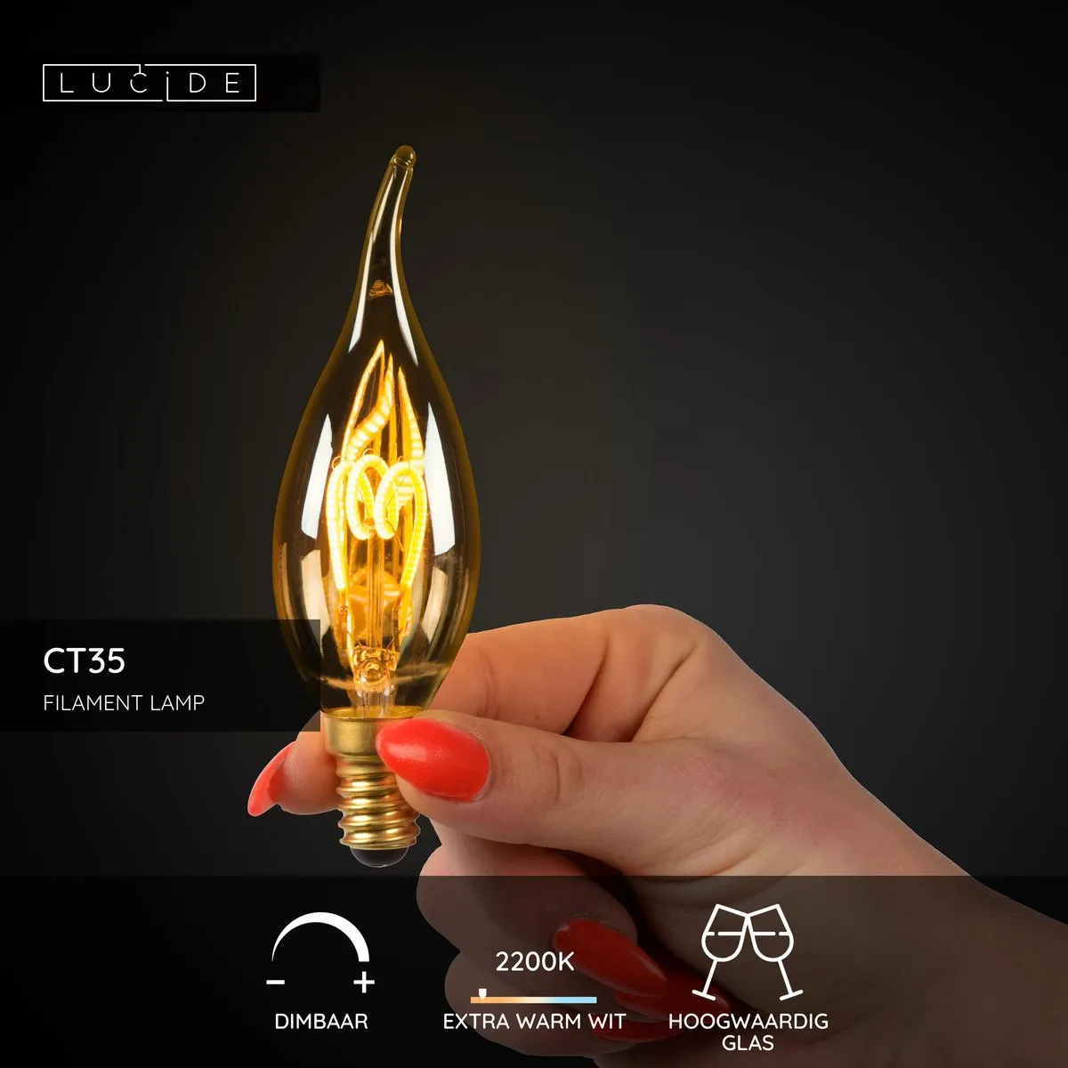 Lucide CT35 LED Filamentlamp E14 3W 2200K - Amber