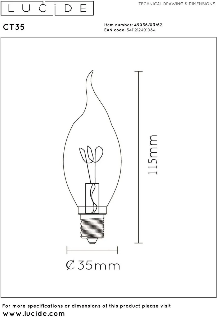 Lucide CT35 LED Filamentlamp E14 3W 2200K - Amber