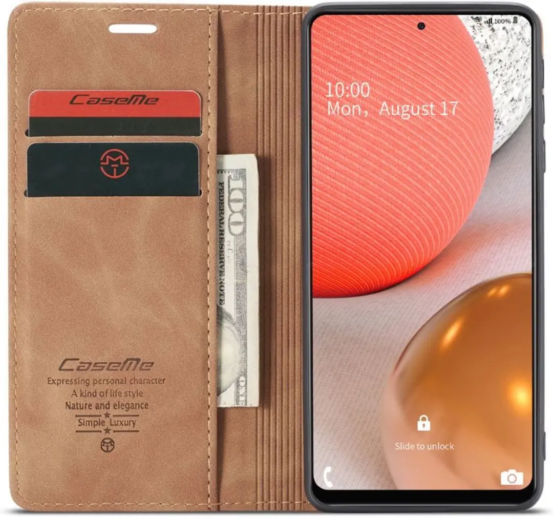 Caseme CSM-33724 Bookcase Hoesje - Samsung Galaxy A72 - 3 Pasjes - Bruin