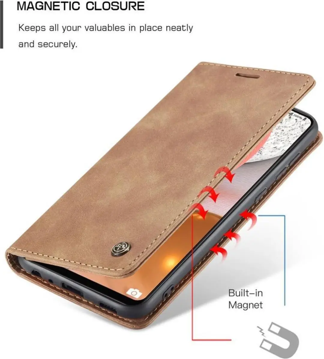 Caseme CSM-33724 Bookcase Hoesje - Samsung Galaxy A72 - 3 Pasjes - Bruin - afbeelding 6 van 6