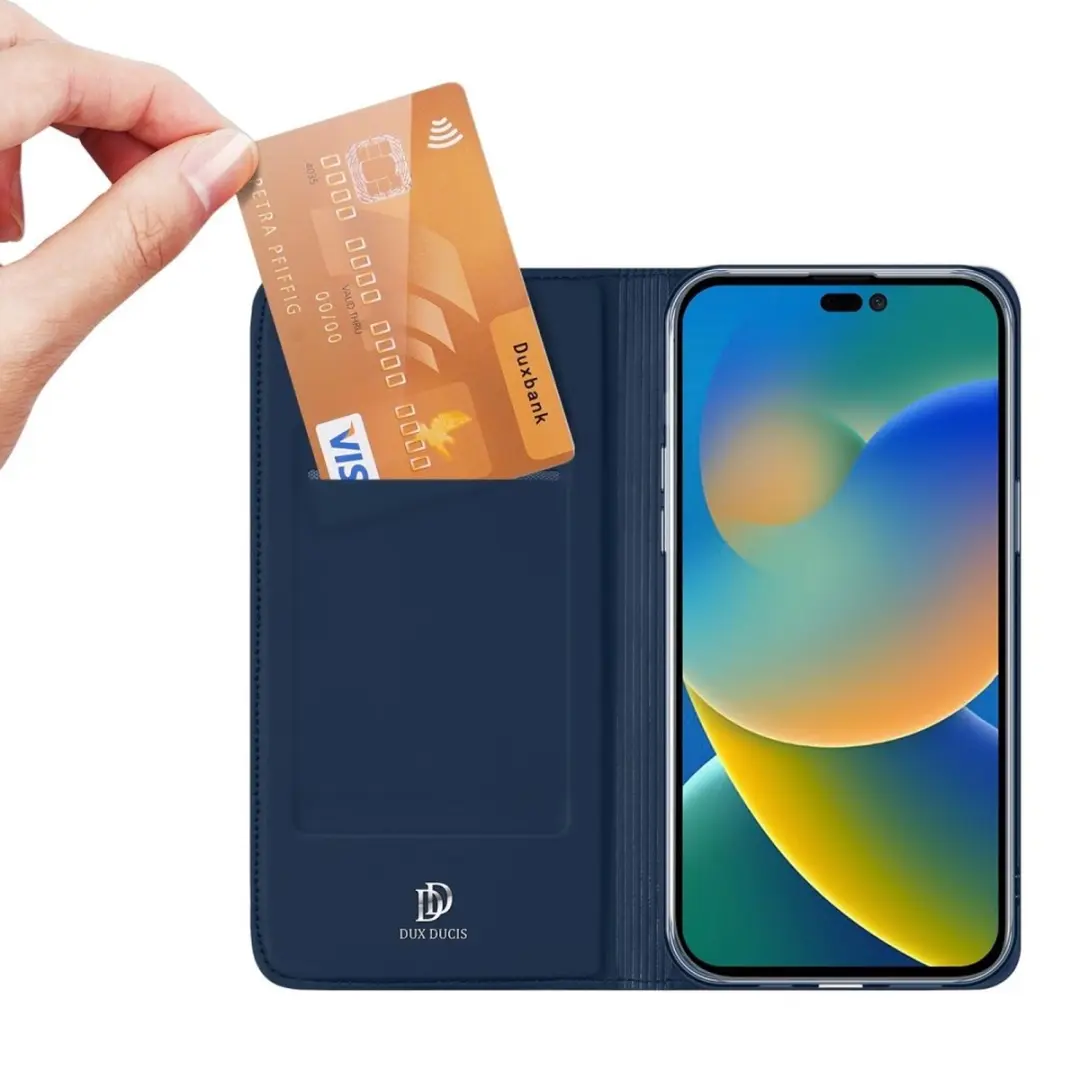 Dux Ducis Slim Bookcase Hoes iPhone 14 Pro Max - Blauw - afbeelding 6 van 6