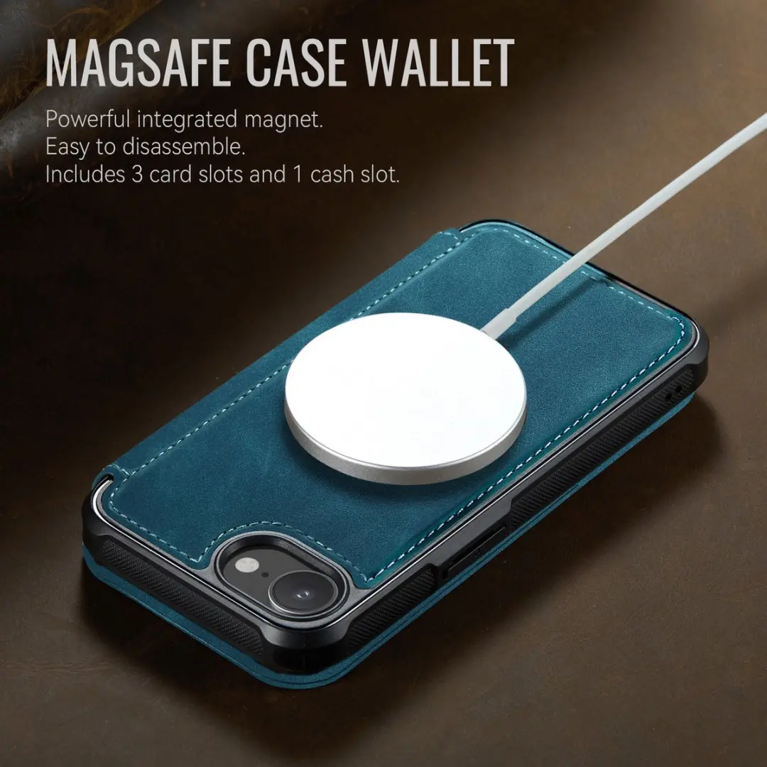 CaseMe 053 Slim Book Case iPhone Hoesje - MagSafe - Blauw - 3 Pasjes - afbeelding 6 van 6