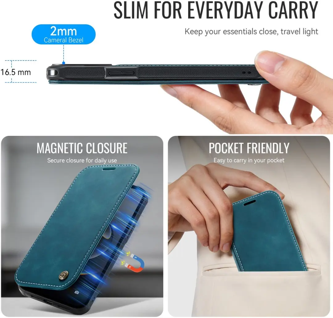 CaseMe 053 Slim Book Case iPhone Hoesje - MagSafe - Blauw - 3 Pasjes
