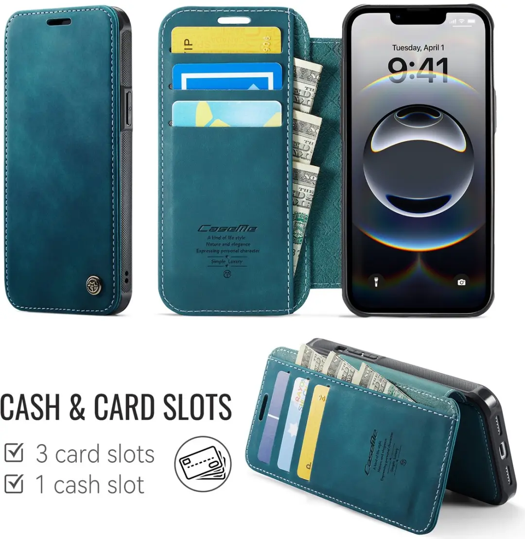 CaseMe 053 Slim Book Case iPhone Hoesje - MagSafe - Blauw - 3 Pasjes