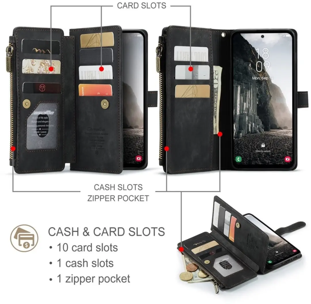 Caseme C30 Book Case Hoesje Samsung Galaxy A36 - 10 Pasjes - Zwart