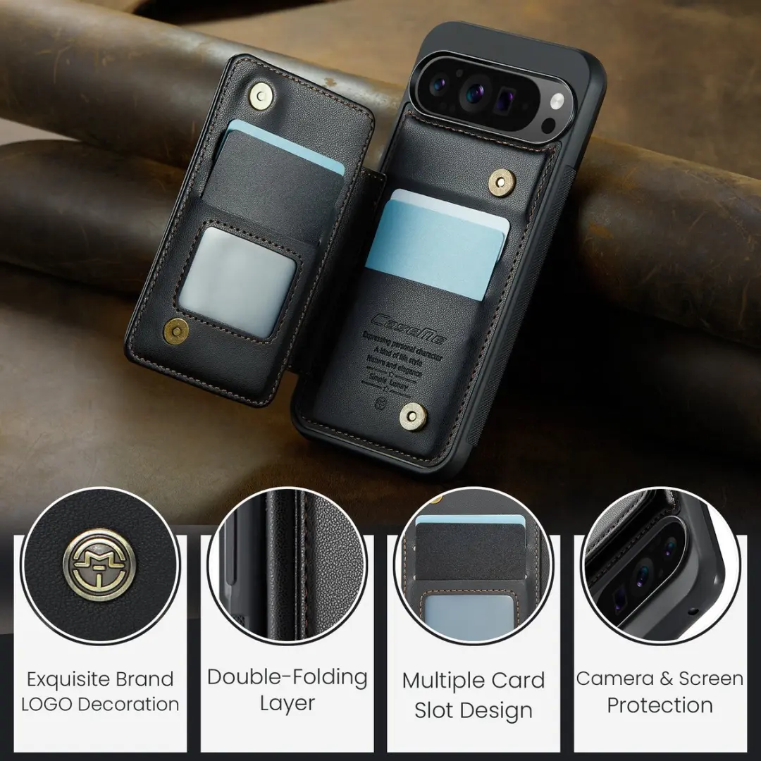Caseme Portemonnee Backcover Pixel 9 Pro XL/10 Pro XL - Anti-RFID - 4 Pasjes - Zwart