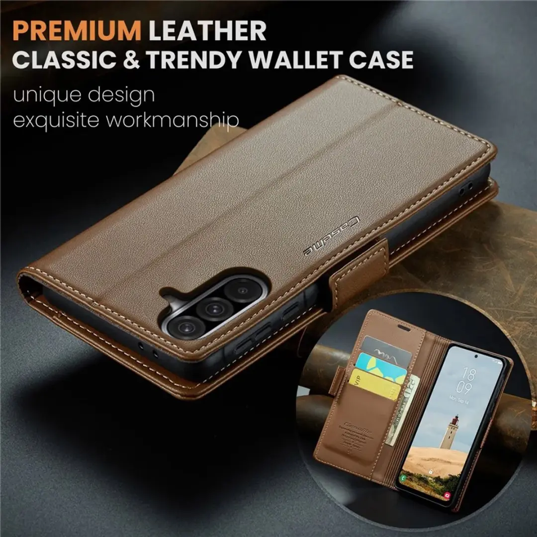 Caseme Litchi Texture Book Wallet Hoesje Samsung Galaxy A36 - 3 Pasjes - Bruin