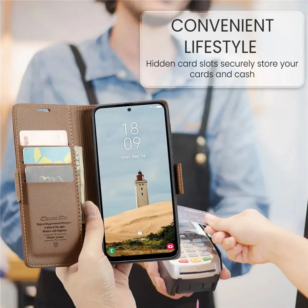 Caseme Litchi Texture Book Wallet Hoesje Samsung Galaxy A36 - 3 Pasjes - Bruin