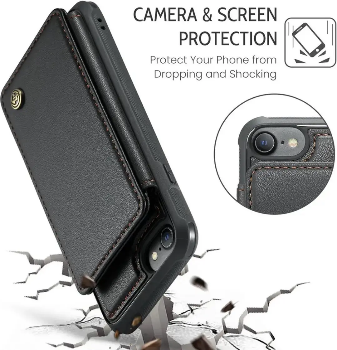 Caseme Luxe Portemonnee Backcover iPhone 7/8/SE - Anti-RFID - 4 Pasjes - Zwart - afbeelding 6 van 6
