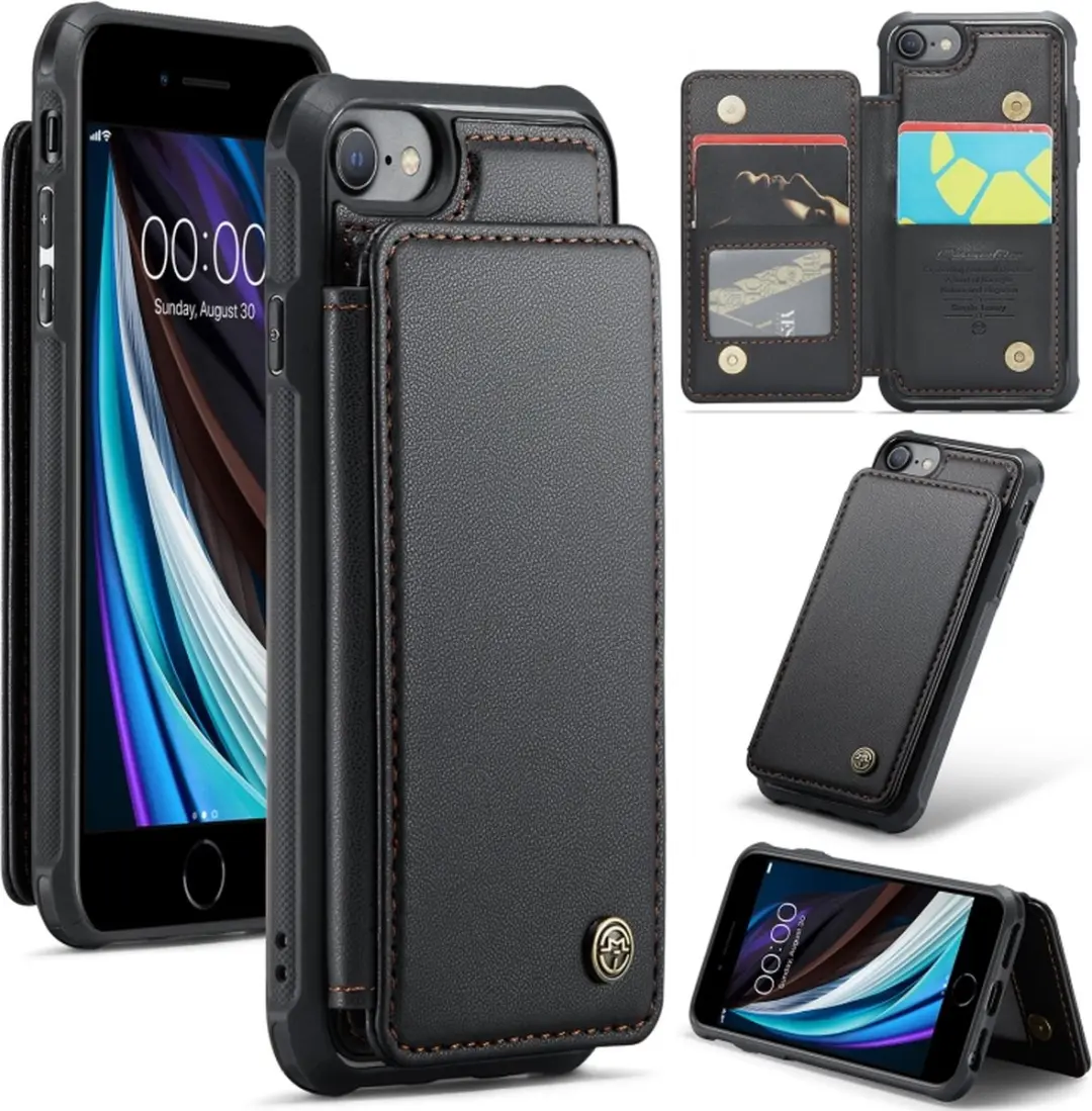 Caseme Luxe Portemonnee Backcover iPhone 7/8/SE - Anti-RFID - 4 Pasjes - Zwart