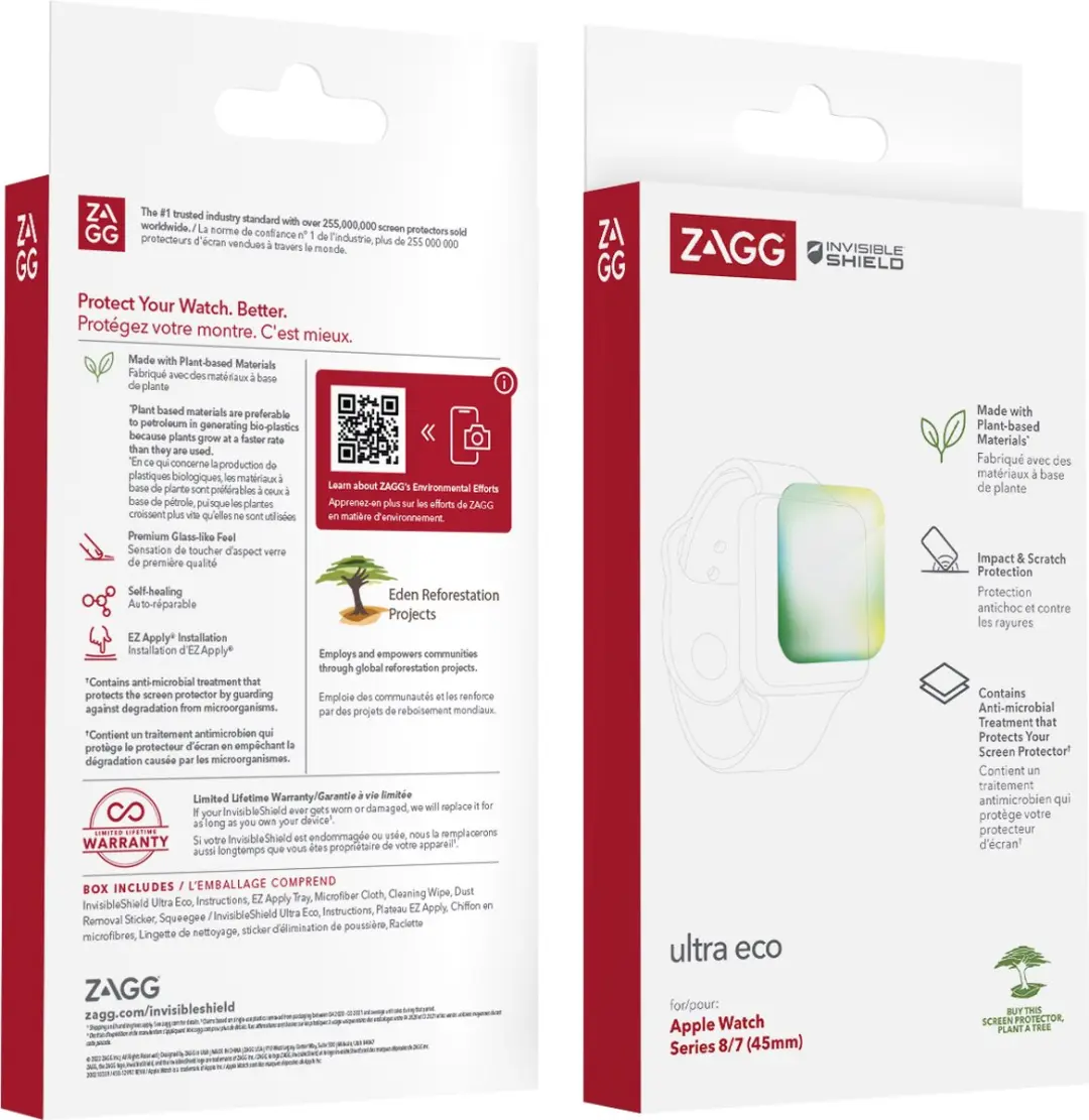 ZAGG InvisibleShield Ultra Eco Screenprotector Apple Watch 45mm - Transparant