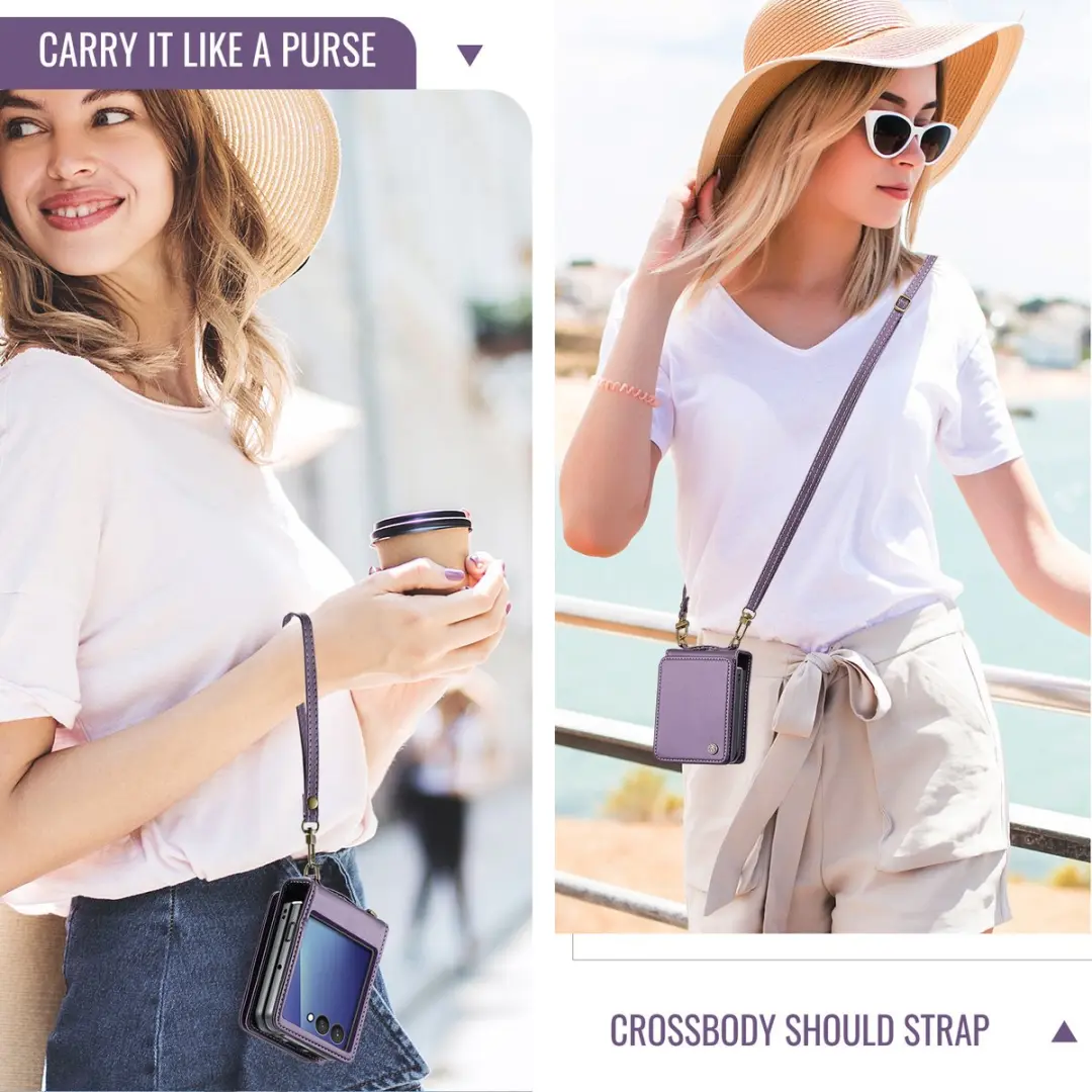 Caseme Samsung Galaxy Z Flip 7 Leren Hoesje - Paars