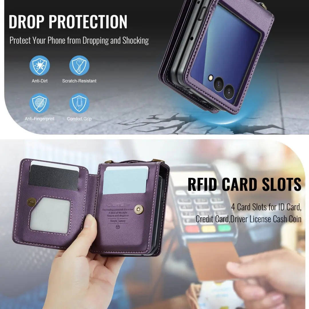 Caseme Samsung Galaxy Z Flip 7 Leren Hoesje - Paars - afbeelding 6 van 6