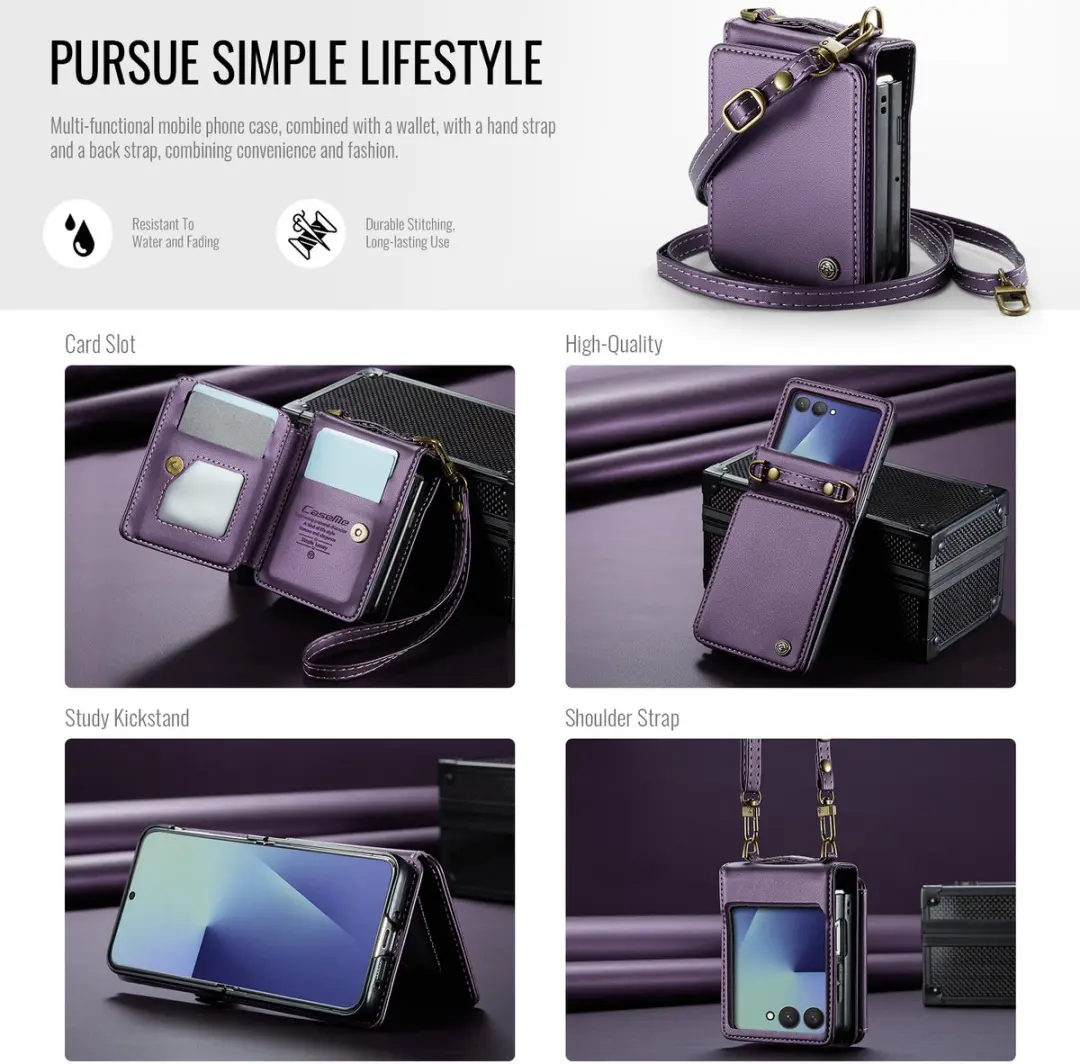 Caseme Samsung Galaxy Z Flip 7 Leren Hoesje - Paars
