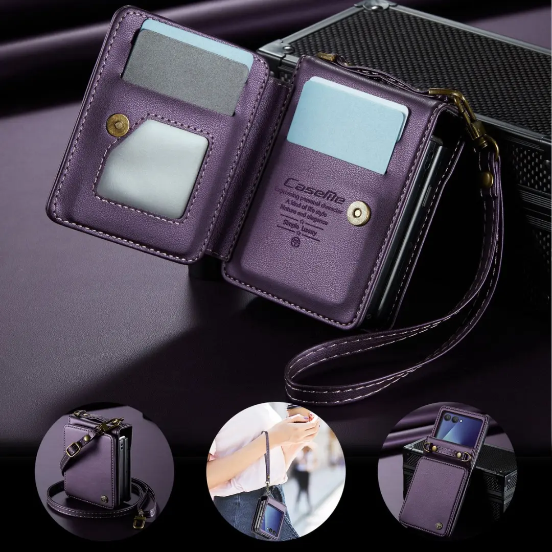 Caseme Samsung Galaxy Z Flip 7 Leren Hoesje - Paars