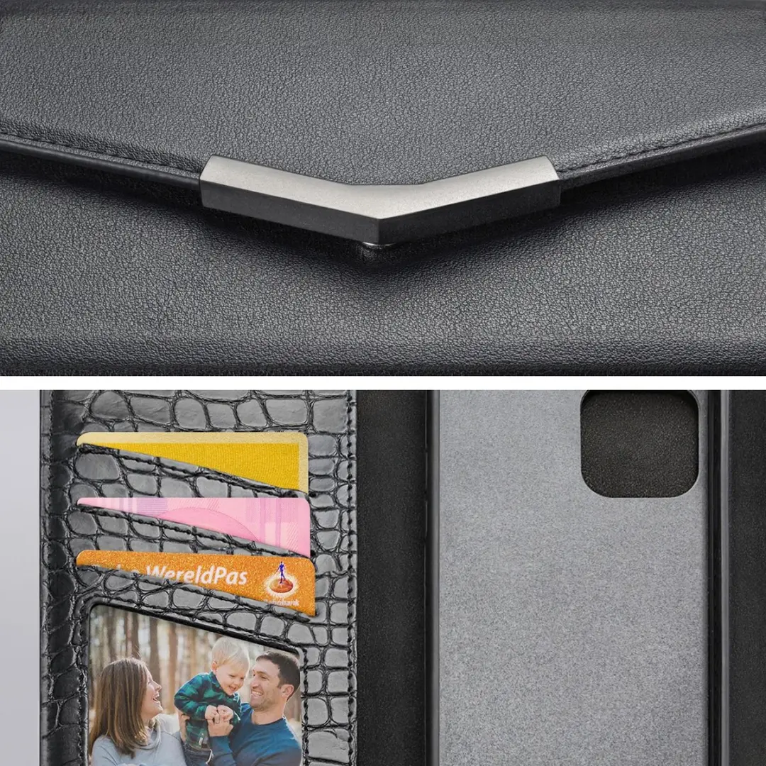 Mobilize iPhone 11 Pro Clutch Case - Croco Zwart - 5 Pasjes