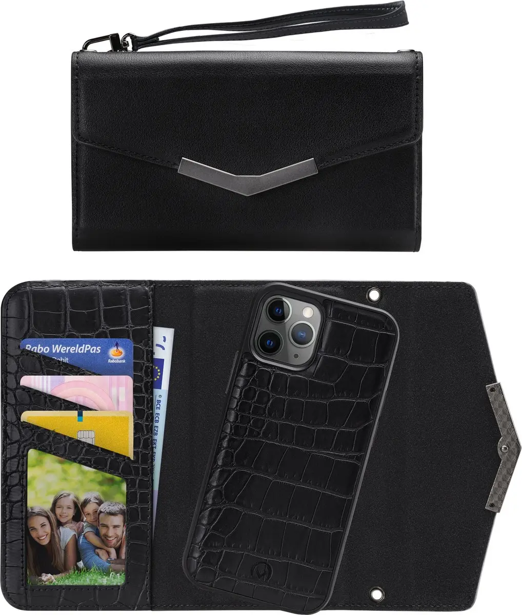 Mobilize iPhone 11 Pro Clutch Case - Croco Zwart - 5 Pasjes