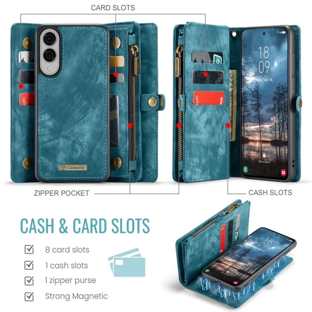 Caseme Galaxy S25 Edge Hoes - Blauwe Vintage 2-in-1 Portemonnee - 8 Pasjes - afbeelding 6 van 6