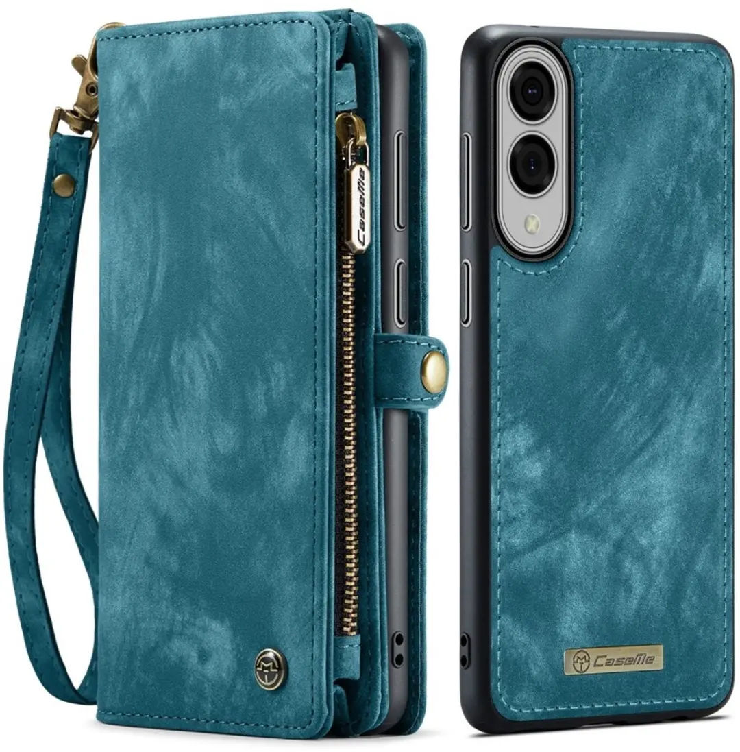 Caseme Galaxy S25 Edge Hoes - Blauwe Vintage 2-in-1 Portemonnee - 8 Pasjes