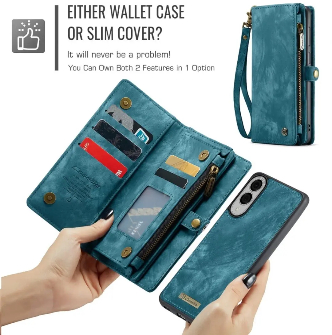 Caseme Galaxy S25 Edge Hoes - Blauwe Vintage 2-in-1 Portemonnee - 8 Pasjes
