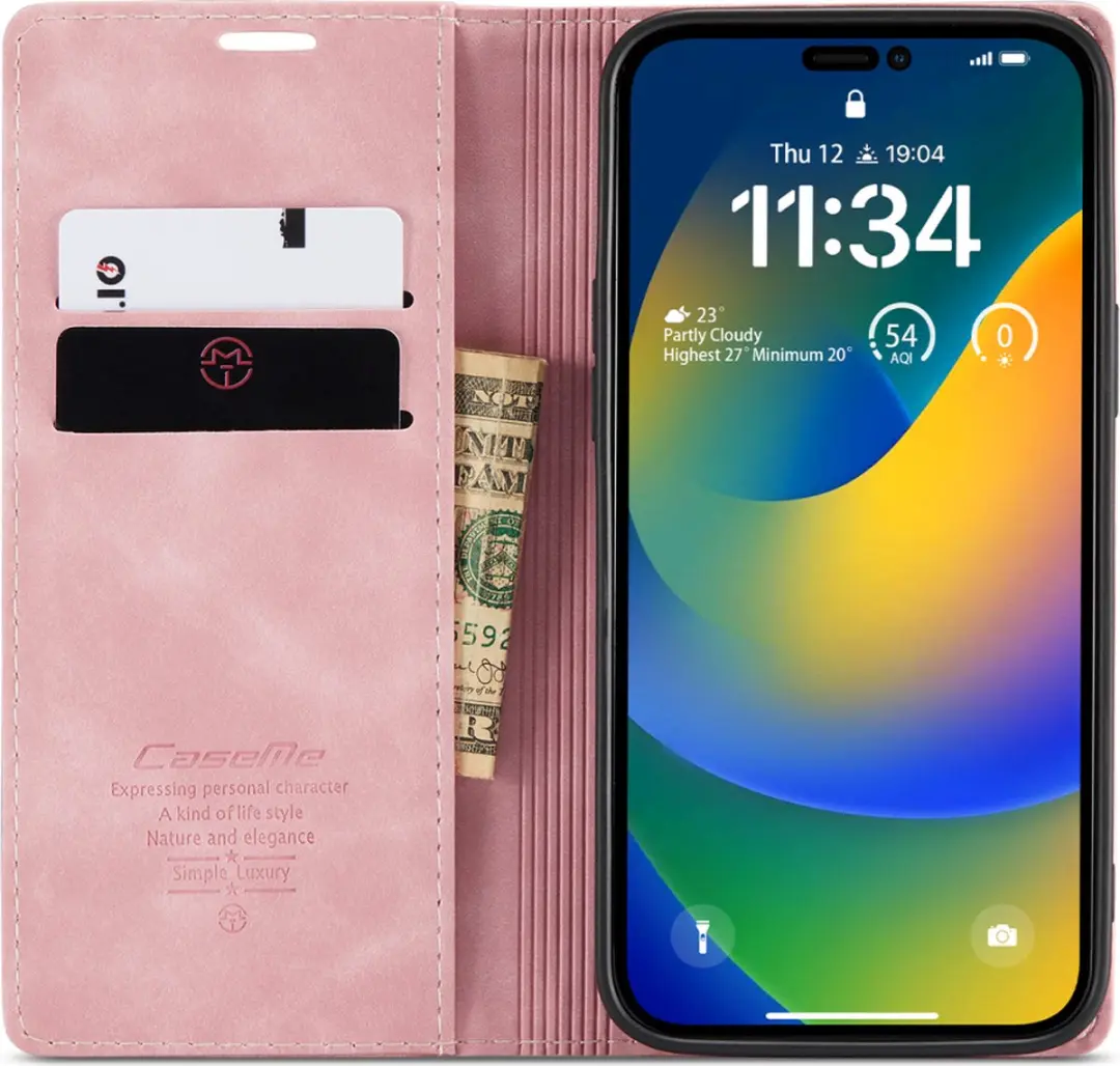 Caseme Retro Wallet Case CSM-39256 - iPhone 15 Pro Max - 2 Pasjes - Roze
