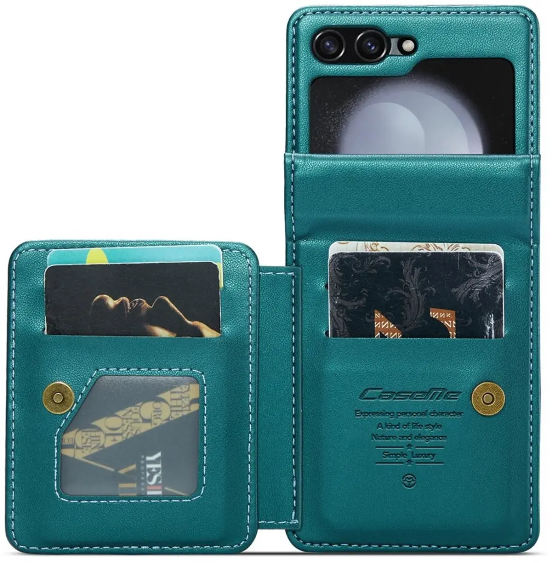 CaseMe Leren Backcover Samsung Galaxy Z Flip 7 FE - Turquoise - 5 Pasjes - afbeelding 6 van 6