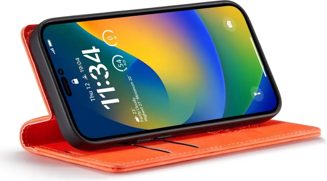 Caseme iPhone 14 Pro Max Bookcase Hoesje - Oranje - 3 Pasjes